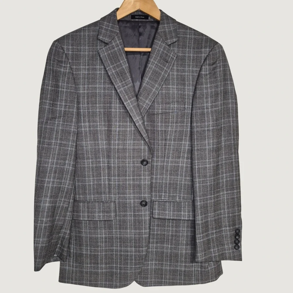 Pronto Uomo Platinum Blazer Mens 38R Gray Plaid Wool Blend Two Button Sport Coat